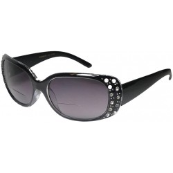 Rectangular Bifocal Sunglasses with rhinestones for Women - Black Clear W/ Smoke Lens - CI12L0S1DWL $13.09