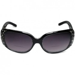 Rectangular Bifocal Sunglasses with rhinestones for Women - Black Clear W/ Smoke Lens - CI12L0S1DWL $13.09