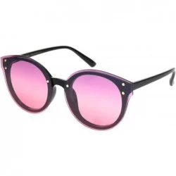 Round Womens Flat Panel Lens Retro Rimless Horned Minimal Sunglasses - Black Gradient Purple Pink - CQ18OEQDGZG $20.24