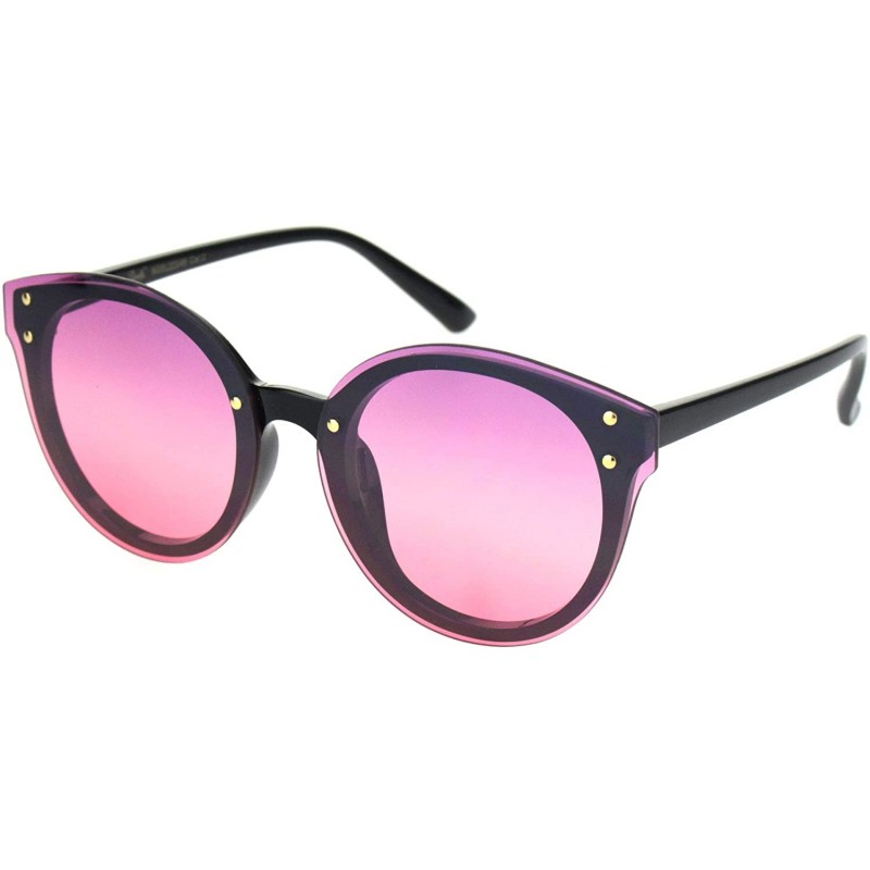 Round Womens Flat Panel Lens Retro Rimless Horned Minimal Sunglasses - Black Gradient Purple Pink - CQ18OEQDGZG $11.72