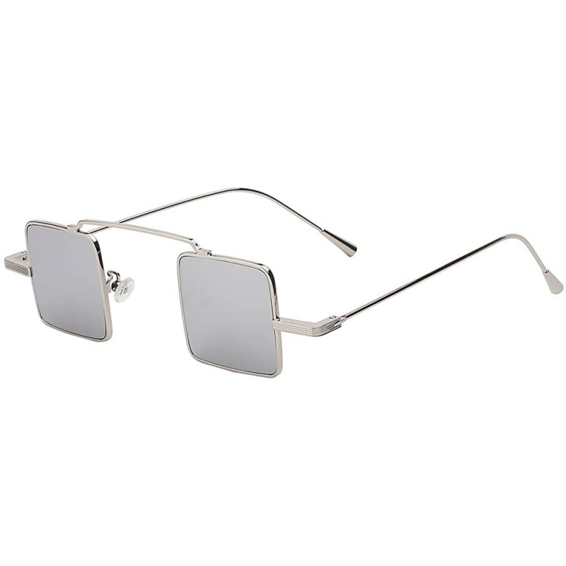 Square Vintage Square Small Metal Frame Sunglasses Tinted Lens Shades - Silver-mirror - CT18I3INLLH $11.32