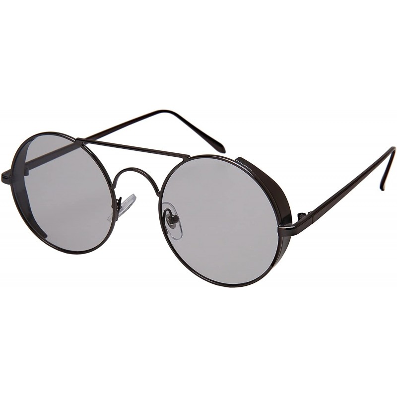 Oval Round Side Shield Sunglasses w/Flat Color Lens 5115-FLCR - Gunmetal - CU185XI584D $7.62