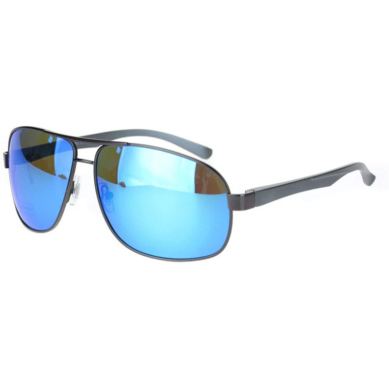 Rectangular Polarized Mens Narrow Rectangle Metal Rim Officer Style Pilots Sunglasses - Gunmetal Blue Mirror - C418MDY0OUZ $1...