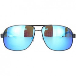 Rectangular Polarized Mens Narrow Rectangle Metal Rim Officer Style Pilots Sunglasses - Gunmetal Blue Mirror - C418MDY0OUZ $1...