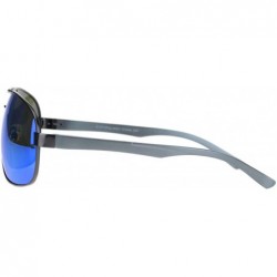 Rectangular Polarized Mens Narrow Rectangle Metal Rim Officer Style Pilots Sunglasses - Gunmetal Blue Mirror - C418MDY0OUZ $1...