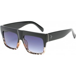 Oval Lady Vintage Big Square Sunglasses Rivet Eyewear Flat Top Sun Glasses - Black Leopard Gray - CC18U59ZAH9 $32.78