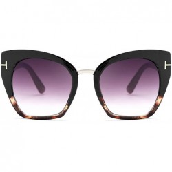 Goggle Retro Oversized Cateye Sunglasses Leopard Frame with Delicate Metal T-SIGN for Women B2576 - 3 - C3196H96LLC $15.49