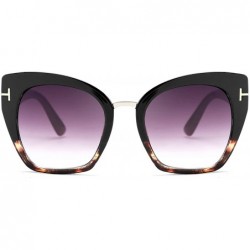 Goggle Retro Oversized Cateye Sunglasses Leopard Frame with Delicate Metal T-SIGN for Women B2576 - 3 - C3196H96LLC $15.49
