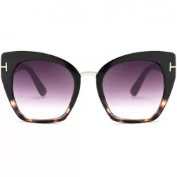 Goggle Retro Oversized Cateye Sunglasses Leopard Frame with Delicate Metal T-SIGN for Women B2576 - 3 - C3196H96LLC $29.40