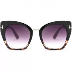 Goggle Retro Oversized Cateye Sunglasses Leopard Frame with Delicate Metal T-SIGN for Women B2576 - 3 - C3196H96LLC $15.49