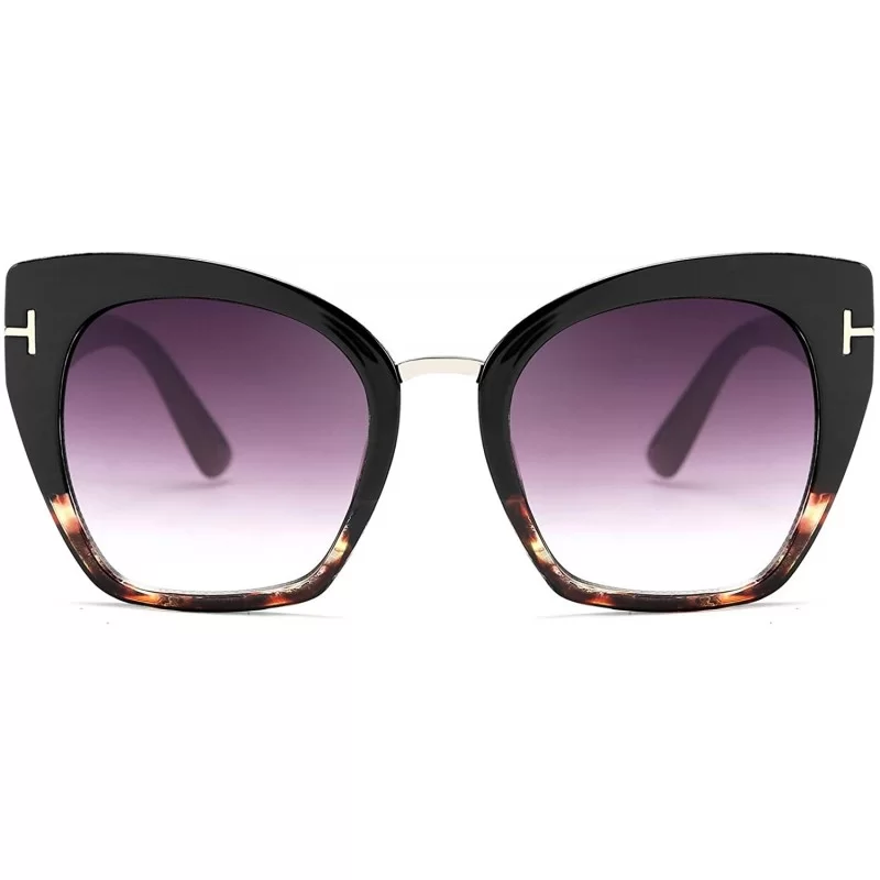 Goggle Retro Oversized Cateye Sunglasses Leopard Frame with Delicate Metal T-SIGN for Women B2576 - 3 - C3196H96LLC $15.49