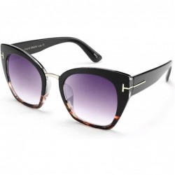Goggle Retro Oversized Cateye Sunglasses Leopard Frame with Delicate Metal T-SIGN for Women B2576 - 3 - C3196H96LLC $15.49
