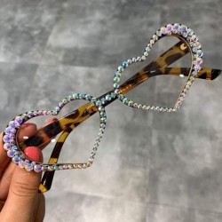 Cat Eye Vintage Heart Sunglasses Women Fashion Luxury Rhinestone Decoration Cat Eye Men Eyeglasses Clear Glasses - Yellow - C...