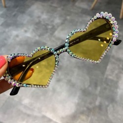 Cat Eye Vintage Heart Sunglasses Women Fashion Luxury Rhinestone Decoration Cat Eye Men Eyeglasses Clear Glasses - Yellow - C...