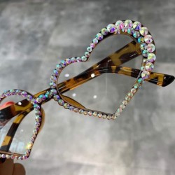 Cat Eye Vintage Heart Sunglasses Women Fashion Luxury Rhinestone Decoration Cat Eye Men Eyeglasses Clear Glasses - Yellow - C...