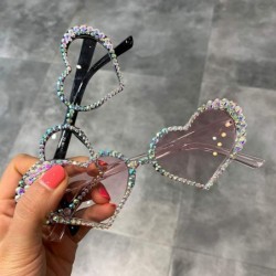 Cat Eye Vintage Heart Sunglasses Women Fashion Luxury Rhinestone Decoration Cat Eye Men Eyeglasses Clear Glasses - Yellow - C...