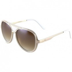 Aviator Double Thick Plastic Metal Rim Round Aviator Sunglasses - Brown Gold White - C1190OL57HW $14.52