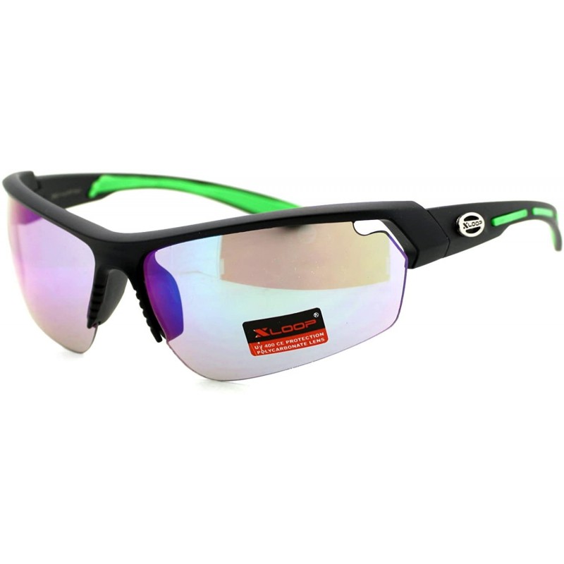 Wrap Xloop Sunglasses Mens Sports Light Weight Half Rim Wrap Matte Frame - Black Green - C71804IR52N $11.17