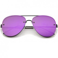 Aviator Modern Slim Metal Frame Brow Bar Colored Mirrored Flat Lens Aviator Sunglasses 60mm - Black / Purple Mirror - C512MZV...