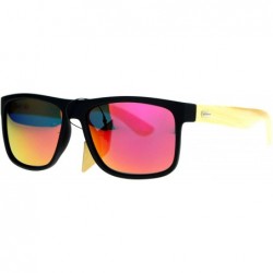 Rectangular Real Bamboo Temple Polarized Sunglasses Classic Square Rectangle Frame - Black (Fuchsia Mirror) - C0189LU2IXA $25.21