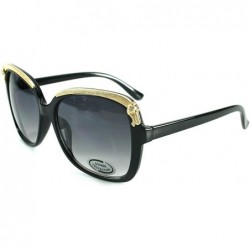 Square Cheetah" Oversized Fashion Sunglasses with Gold Brow Embellishment for Women - Black - CI12H8FWJWX $30.65
