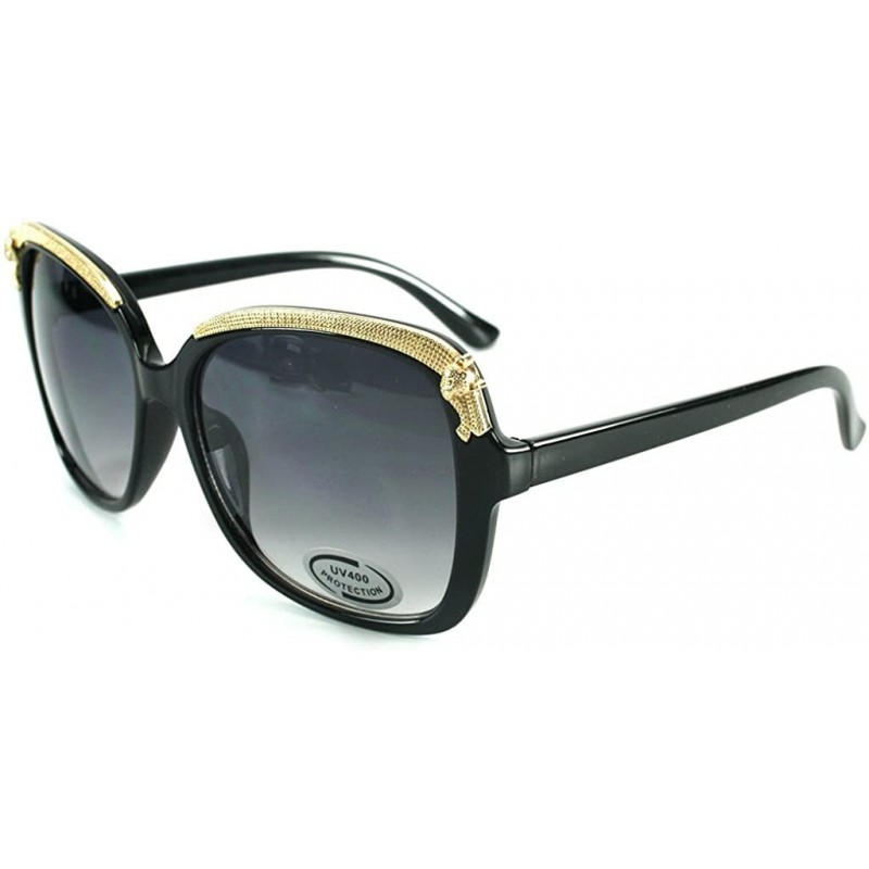 Square Cheetah" Oversized Fashion Sunglasses with Gold Brow Embellishment for Women - Black - CI12H8FWJWX $16.72