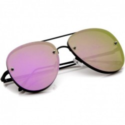 Aviator Modern Slim Metal Frame Brow Bar Colored Mirrored Flat Lens Aviator Sunglasses 60mm - Black / Purple Mirror - C512MZV...