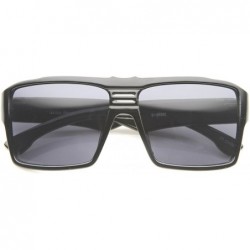 Sport Men's Modern Casual Flat Top Wide Temple Rectangle Aviator Sunglasses 57mm - Shiny Black / Smoke - CN12I21RO0T $20.15