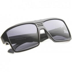 Sport Men's Modern Casual Flat Top Wide Temple Rectangle Aviator Sunglasses 57mm - Shiny Black / Smoke - CN12I21RO0T $8.48