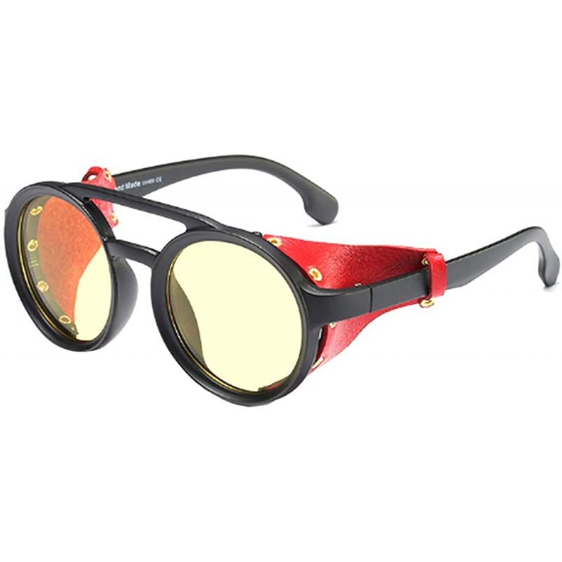 Round Women's Retro Small Round Plastic Frame Candy Color Design Sunglasses - Black Yellow - CV18W6I2RR2 $20.27