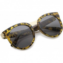 Wayfarer Oversize Metal Nose Bridge Round Lens Horn Rimmed Sunglasses 52mm - Tortoise-gold / Smoke - C412I21S8P9 $12.26