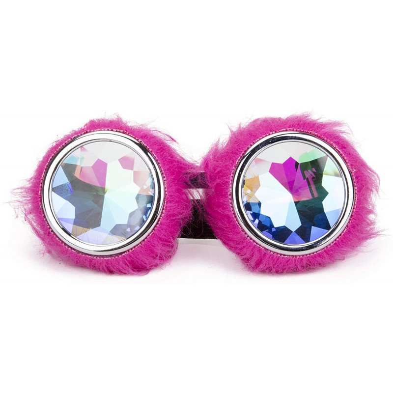 Goggle Steampunk Vintage Spiked Goggles Fashion Rave Diffraction Glasses - Pink Fur - CI18KN672QI $9.45