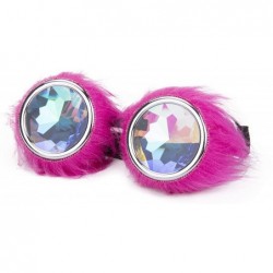 Goggle Steampunk Vintage Spiked Goggles Fashion Rave Diffraction Glasses - Pink Fur - CI18KN672QI $9.45