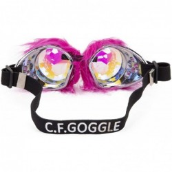 Goggle Steampunk Vintage Spiked Goggles Fashion Rave Diffraction Glasses - Pink Fur - CI18KN672QI $9.45