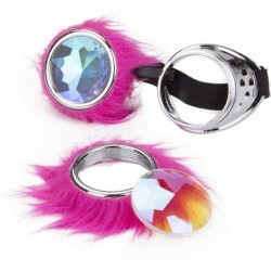 Goggle Steampunk Vintage Spiked Goggles Fashion Rave Diffraction Glasses - Pink Fur - CI18KN672QI $9.45