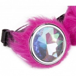 Goggle Steampunk Vintage Spiked Goggles Fashion Rave Diffraction Glasses - Pink Fur - CI18KN672QI $9.45