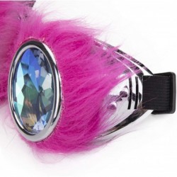 Goggle Steampunk Vintage Spiked Goggles Fashion Rave Diffraction Glasses - Pink Fur - CI18KN672QI $9.45