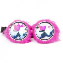 Goggle Steampunk Vintage Spiked Goggles Fashion Rave Diffraction Glasses - Pink Fur - CI18KN672QI $9.45