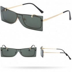 Rimless Flip Cover Sunglasses - Vintage Oversize Square Glasses with Metal Frame Retro Sun Glasses Flat Lens - B - CS196NAQU8...