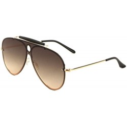 Aviator Classic Outdoorsman Floating Flat Lens Aviator Sunglasses w/Brow Bar - Gold Black Metallic Frame - CS18095XEIO $10.73