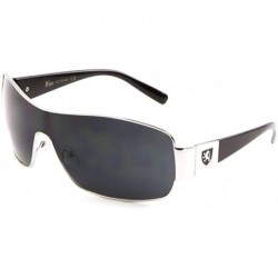 Shield Wide Curved One Piece Shield Lens Sunglasses - Black Silver - C9199DONQQN $23.50