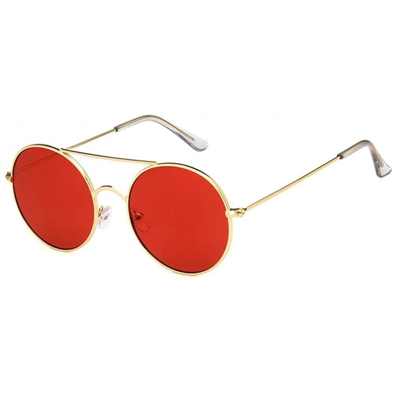 Round Unisex Sunglasses Retro Gold Brown Drive Holiday Round Non-Polarized UV400 - Gold Red - CR18RH6SYGH $9.14