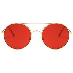 Round Unisex Sunglasses Retro Gold Brown Drive Holiday Round Non-Polarized UV400 - Gold Red - CR18RH6SYGH $9.14