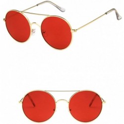 Round Unisex Sunglasses Retro Gold Brown Drive Holiday Round Non-Polarized UV400 - Gold Red - CR18RH6SYGH $9.14