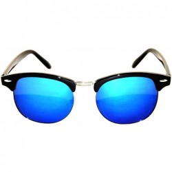 Oval Retro Classic Sunglasses Metal Half Frame With Colored Lens Uv 400 - Black_blue_mirror - CQ12O8AERVQ $18.53