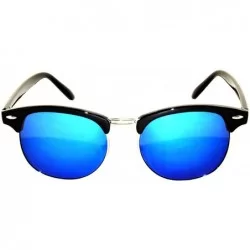 Oval Retro Classic Sunglasses Metal Half Frame With Colored Lens Uv 400 - Black_blue_mirror - CQ12O8AERVQ $18.53