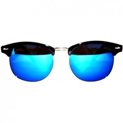 Oval Retro Classic Sunglasses Metal Half Frame With Colored Lens Uv 400 - Black_blue_mirror - CQ12O8AERVQ $9.39