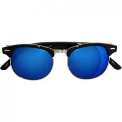 Oval Retro Classic Sunglasses Metal Half Frame With Colored Lens Uv 400 - Black_blue_mirror - CQ12O8AERVQ $9.39