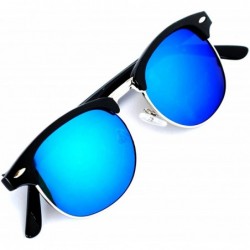 Oval Retro Classic Sunglasses Metal Half Frame With Colored Lens Uv 400 - Black_blue_mirror - CQ12O8AERVQ $9.39