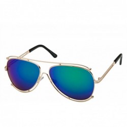 Aviator Women's Aviator Metal Frame Flat Bar Modern Style Sunglasses - Gold Frame Blue Lens - CY12LZUVOMD $12.08